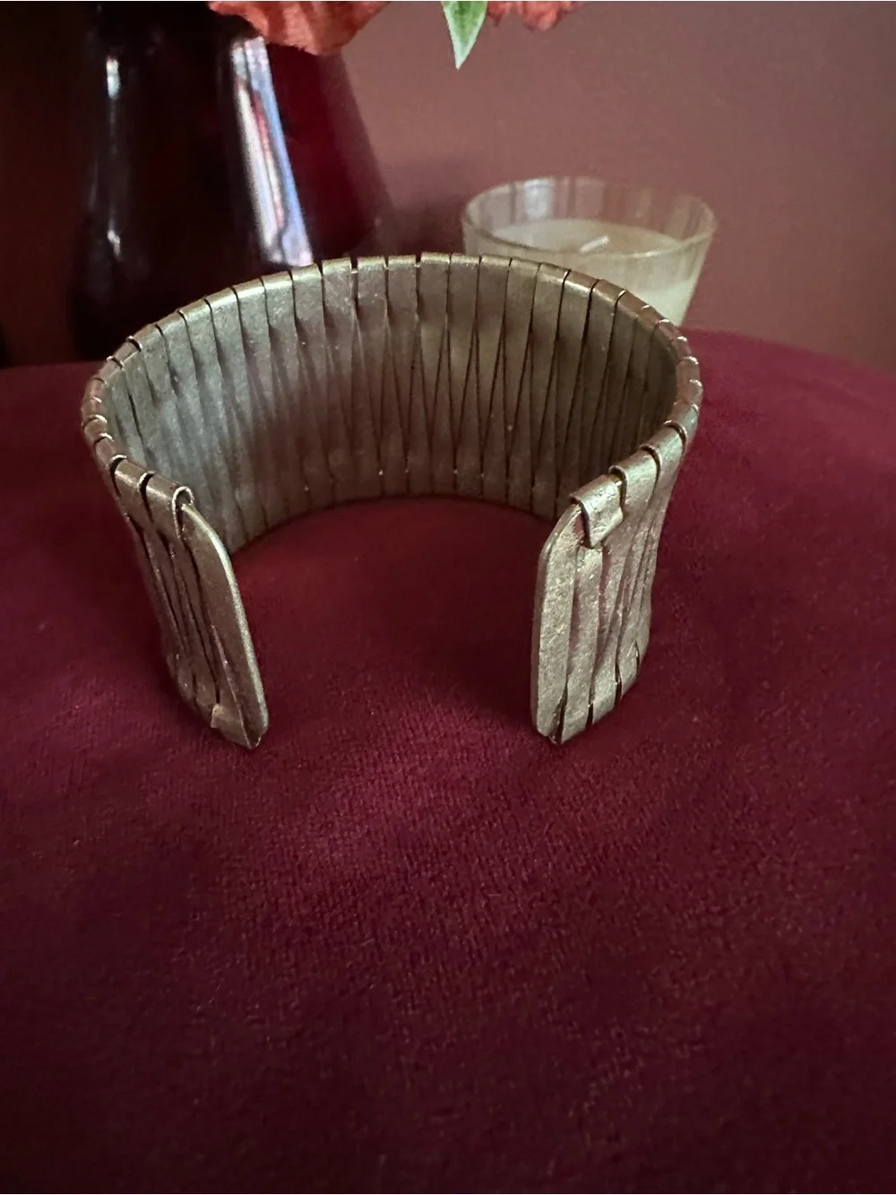 Vintage Metallic light gold tone Wide Cuff Bracelet - Brand Unmarked